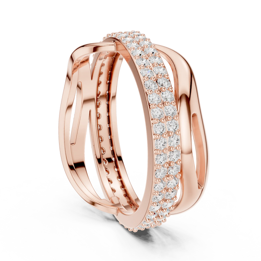 Three-quarter-view: Round Diamond Ring with Pave Setting in 14k Rose Gold - Lab Grown - Driona Jewels