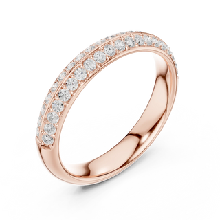 Three-quarter-view: Round Diamond Ring with Pave Setting in 14k Rose Gold - Lab Grown - Driona Jewels