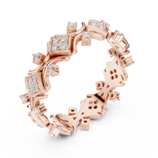Three-quarter-view: Round Diamond Ring with Pave Setting in 14k Rose Gold - Lab Grown - Driona Jewels