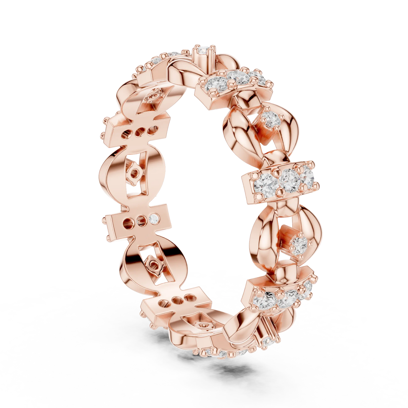 Three-quarter-view: Round Diamond Ring with Pave Setting in 14k Rose Gold - Lab Grown - Driona Jewels
