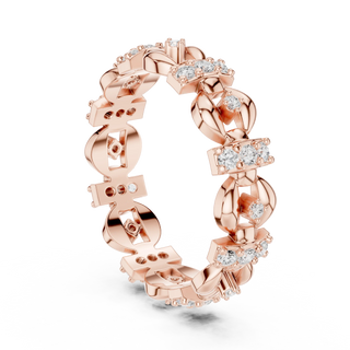Three-quarter-view: Round Diamond Ring with Pave Setting in 14k Rose Gold - Lab Grown - Driona Jewels
