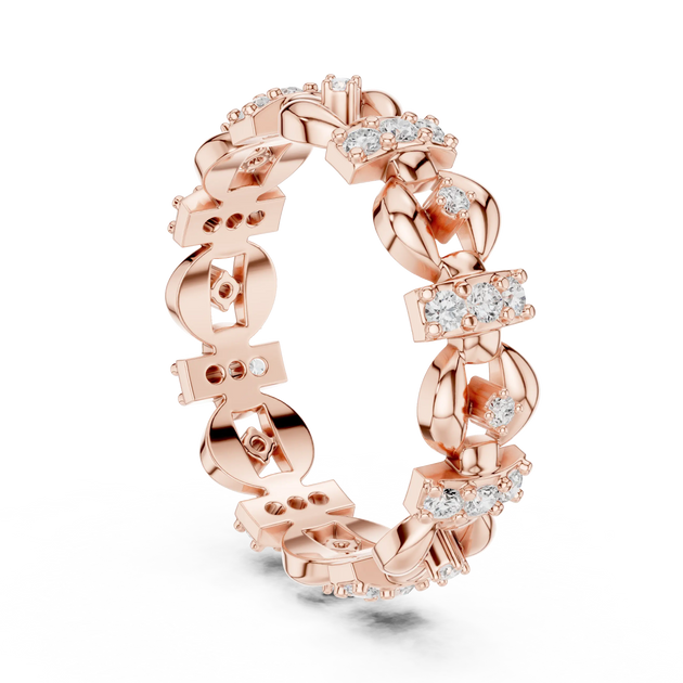Three-quarter-view: Round Diamond Ring with Pave Setting in 14k Rose Gold - Lab Grown - Driona Jewels