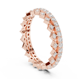 Three-quarter-view: Round Diamond Ring with Pave Setting in 14k Rose Gold - Lab Grown - Driona Jewels