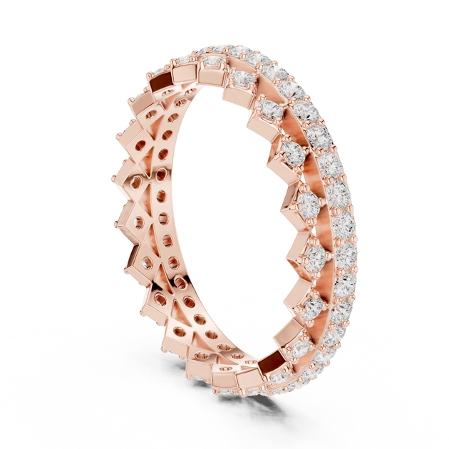 Three-quarter-view: Round Diamond Ring with Pave Setting in 14k Rose Gold - Lab Grown - Driona Jewels