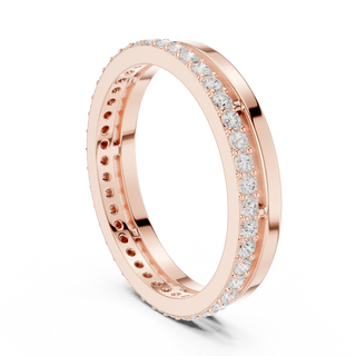 Three-quarter-view: Round Diamond Ring with Pave Setting in 14k Rose Gold - Lab Grown - Driona Jewels