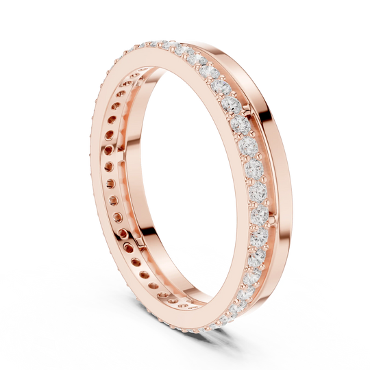 Three-quarter-view: Round Diamond Ring with Pave Setting in 14k Rose Gold - Lab Grown - Driona Jewels