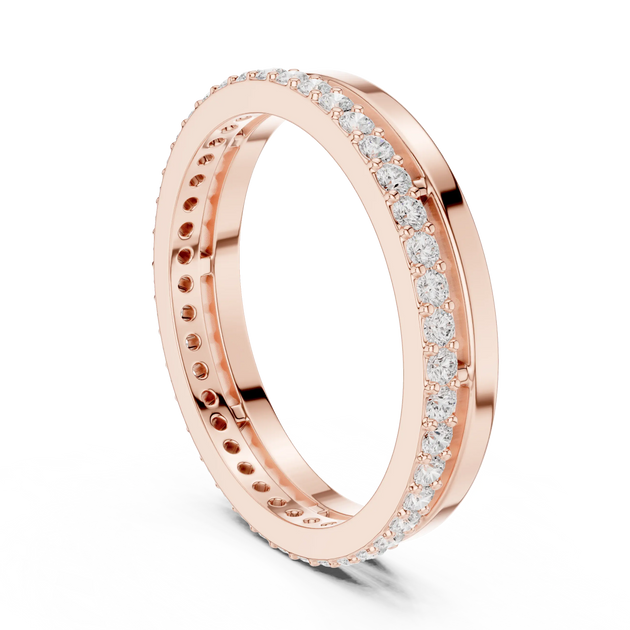 Three-quarter-view: Round Diamond Ring with Pave Setting in 14k Rose Gold - Lab Grown - Driona Jewels