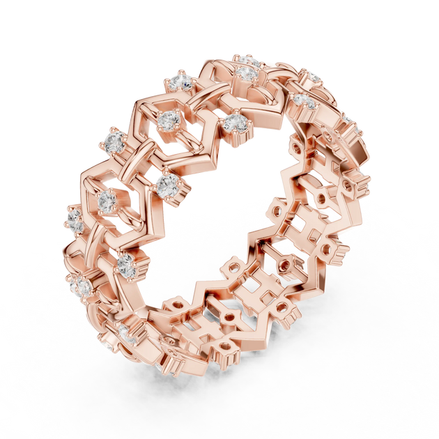 Three-quarter-view Round Diamond Pave Setting in 14k Rose Gold - Lab Grown - Driona Jewels