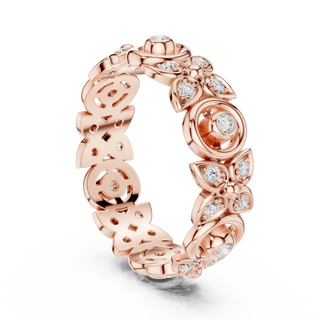 Three-quarter-view: Round Diamond Ring with Pave Setting in 14k Rose Gold - Lab Grown - Driona Jewels