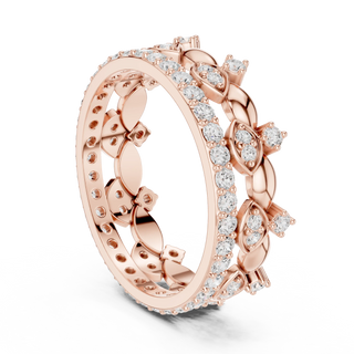 Three-quarter-view: Round Diamond Ring with Pave Setting in 14k Rose Gold - Lab Grown - Driona Jewels