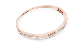 Three-quarter-view: Round Diamond Ring with Pave Setting in 14k Rose Gold - Lab Grown - Driona Jewels
