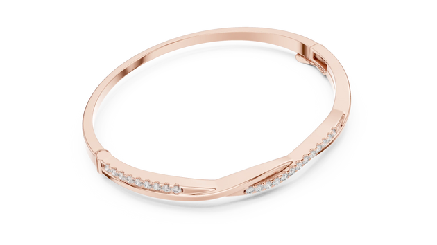 Three-quarter-view: Round Diamond Ring with Pave Setting in 14k Rose Gold - Lab Grown - Driona Jewels