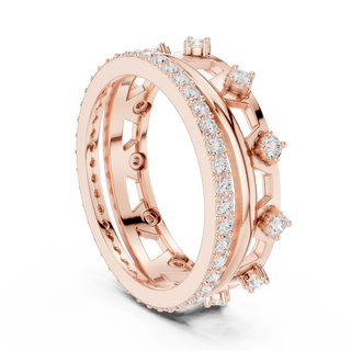 Three-quarter View: Round Diamond Ring with Pave Setting in 14k Rose Gold - Lab Grown - Driona Jewels