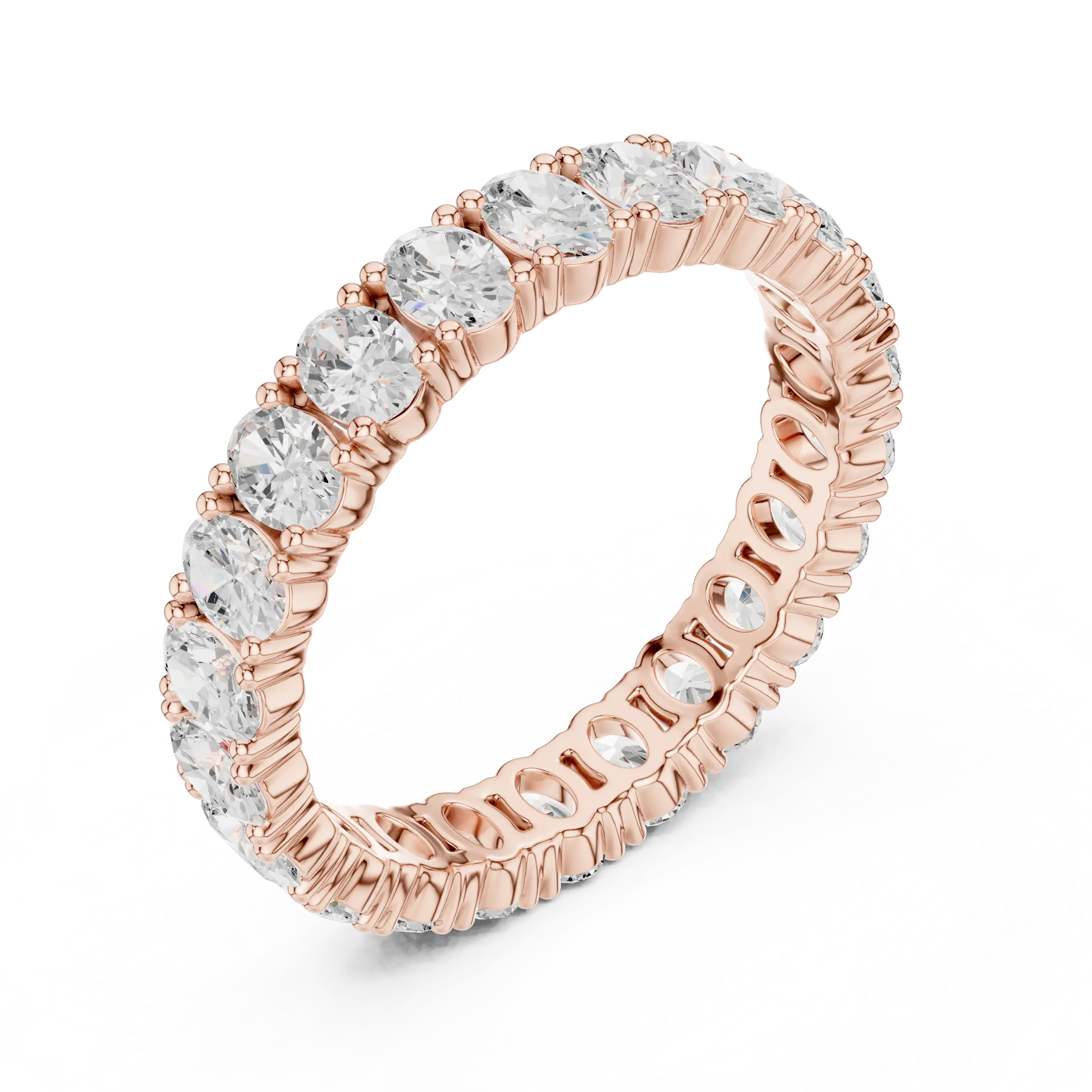 Three-quarter-view: Round Diamond Ring with Pave Setting in 14k Rose Gold - Lab Grown - Driona Jewels