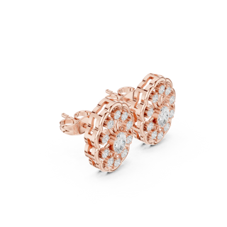 Three-Quarter View: Round Diamond Ring with Pave Setting in 14k Rose Gold - Lab Grown - Driona Jewels