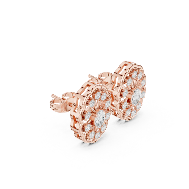 Three-Quarter View: Round Diamond Ring with Pave Setting in 14k Rose Gold - Lab Grown - Driona Jewels