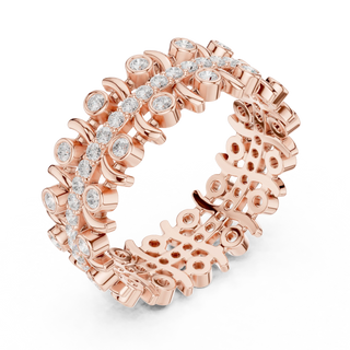 Three-quarter-view: Round Diamond Ring with Pave Setting in 14k Rose Gold - Lab Grown - Driona Jewels