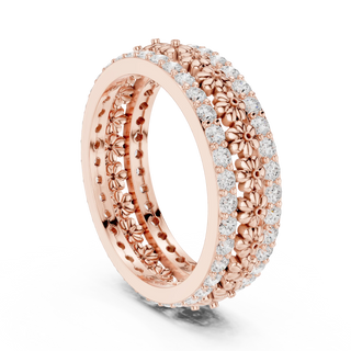 Three-quarter-view: Round Diamond Ring with Pave Setting in 14k Rose Gold - Lab Grown - Driona Jewels