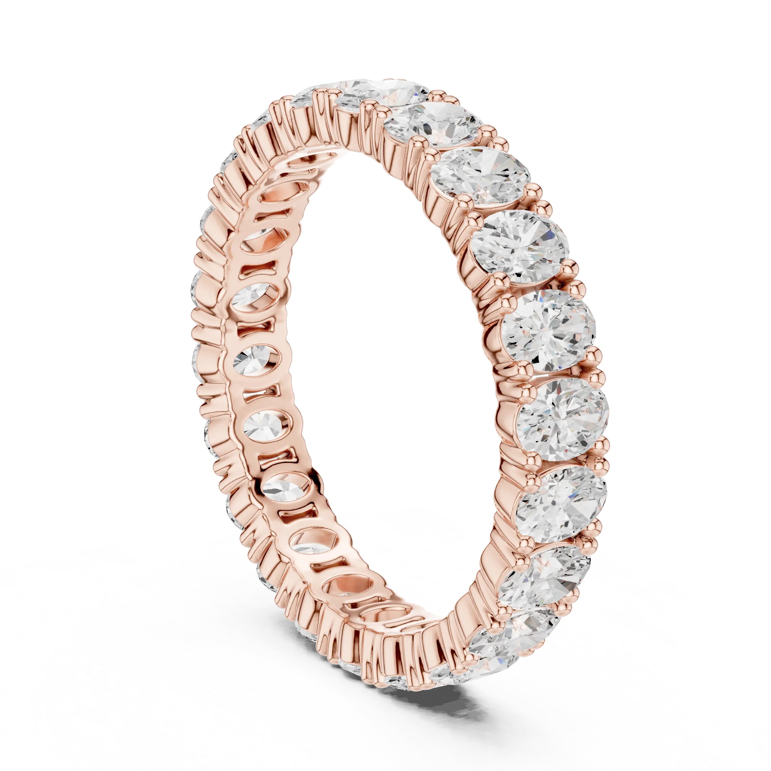 Three-quarter View: Round Diamond Ring with Pave Setting in 14k Rose Gold - Lab Grown - Driona Jewels