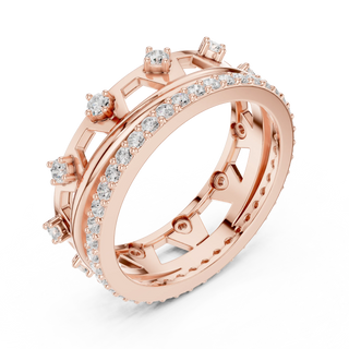 Three-quarter-view: Round Diamond Ring with Pave Setting in 14k Rose Gold - Lab Grown - Driona Jewels