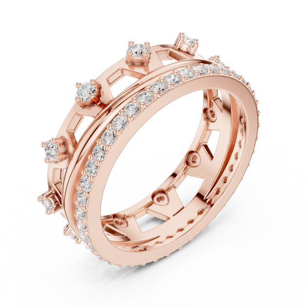 Three-quarter-view: Round Diamond Ring with Pave Setting in 14k Rose Gold - Lab Grown - Driona Jewels