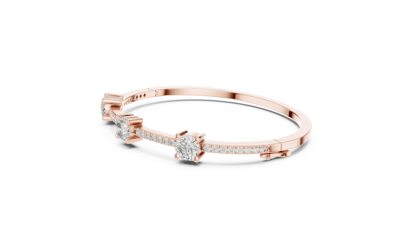 Three-quarter View: Round Diamond Engagement Ring with Pave Setting in 14k Rose Gold - Lab Grown - Driona Jewels