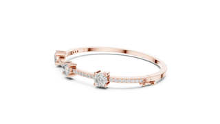 Three-quarter View: Round Diamond Engagement Ring with Pave Setting in 14k Rose Gold - Lab Grown - Driona Jewels