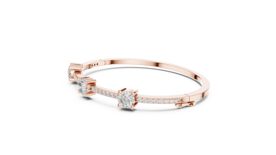 Three-quarter View: Round Diamond Engagement Ring with Pave Setting in 14k Rose Gold - Lab Grown - Driona Jewels