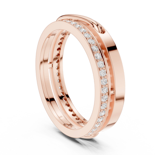 Three-quarter-view: Round Diamond Ring with Pave Setting in 14k Rose Gold - Lab Grown - Driona Jewels