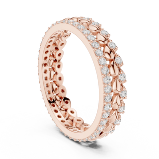 Three-quarter-view: Round Diamond Ring with Pave Setting in 14k Rose Gold - Lab Grown - Driona Jewels