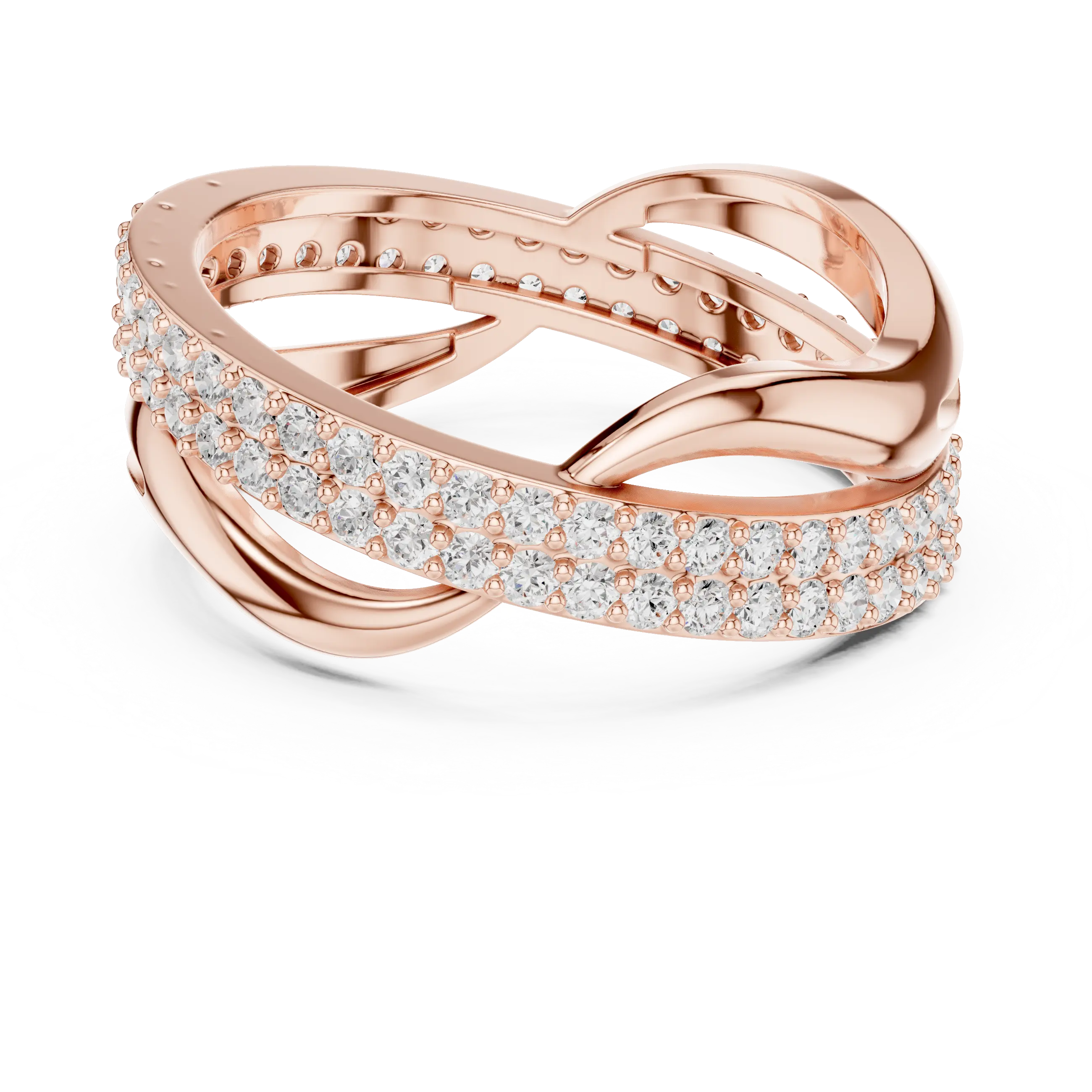 Three-Quarter View: Round Diamond Ring with Pave Setting in 14k Rose Gold - Lab Grown - Driona Jewels