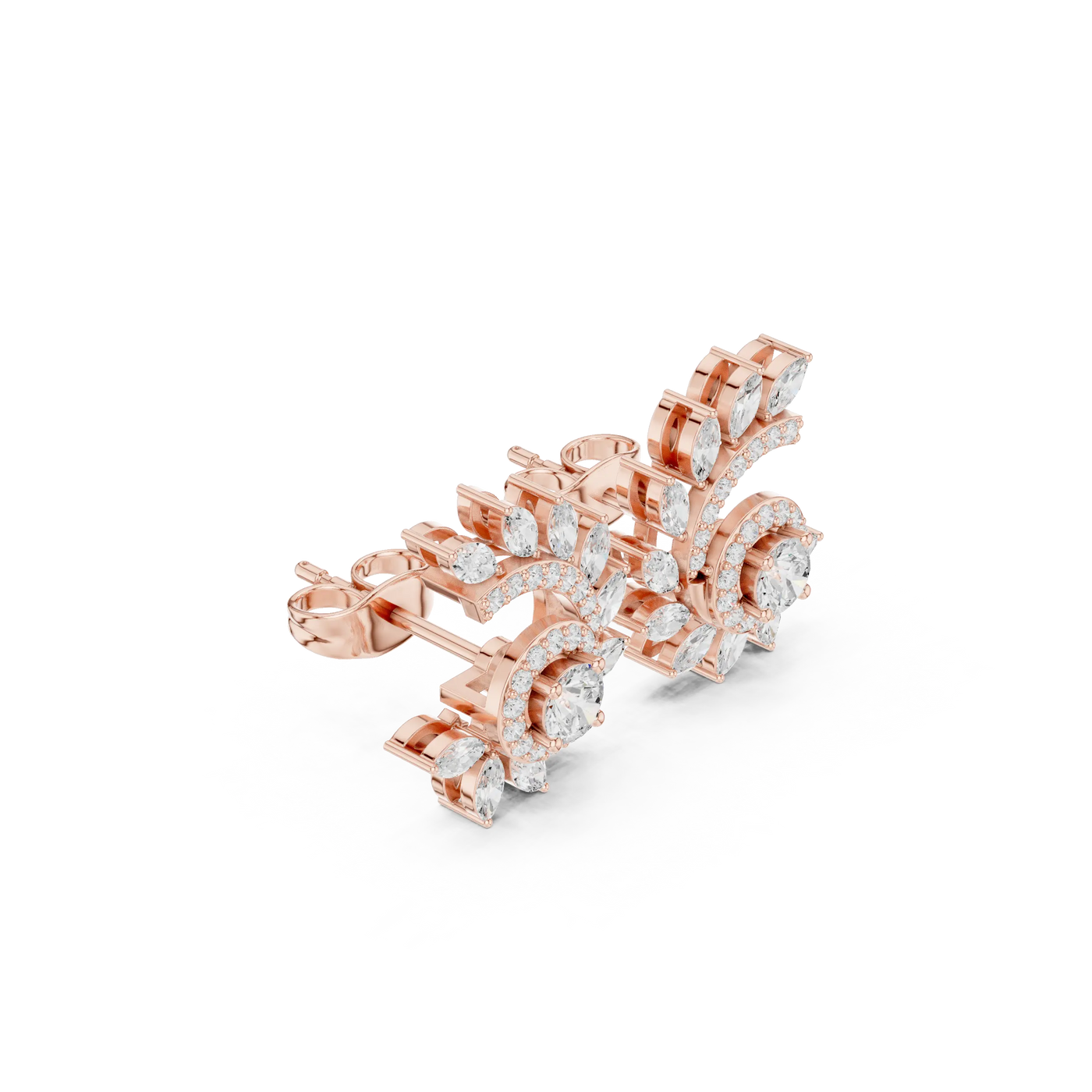 Three-quarter View: Round Diamond Ring with Pave Setting in 14k Rose Gold - Lab Grown - Driona Jewels