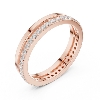 Three-quarter-view: Round Diamond Ring with Pave Setting in 14k Rose Gold - Lab Grown - Driona Jewels