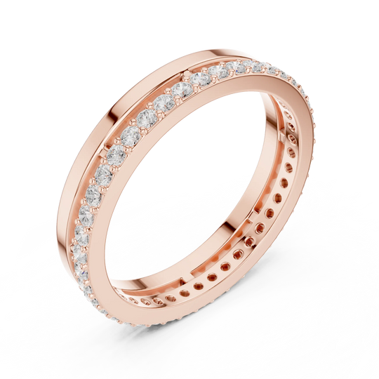 Three-quarter-view: Round Diamond Ring with Pave Setting in 14k Rose Gold - Lab Grown - Driona Jewels