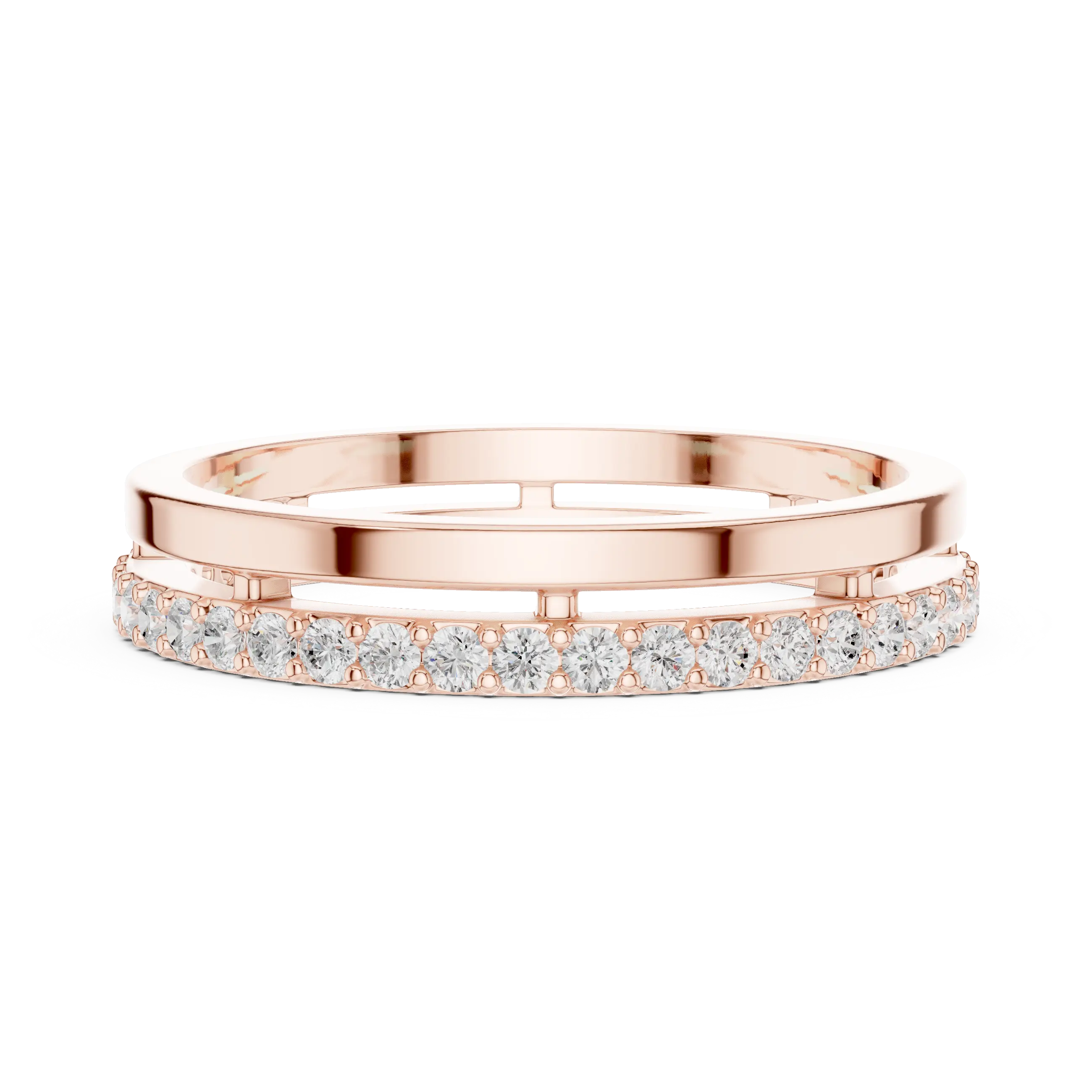 Top View: Round Diamond Ring with Pave Setting in 14k Rose Gold - Lab Grown - Driona Jewels