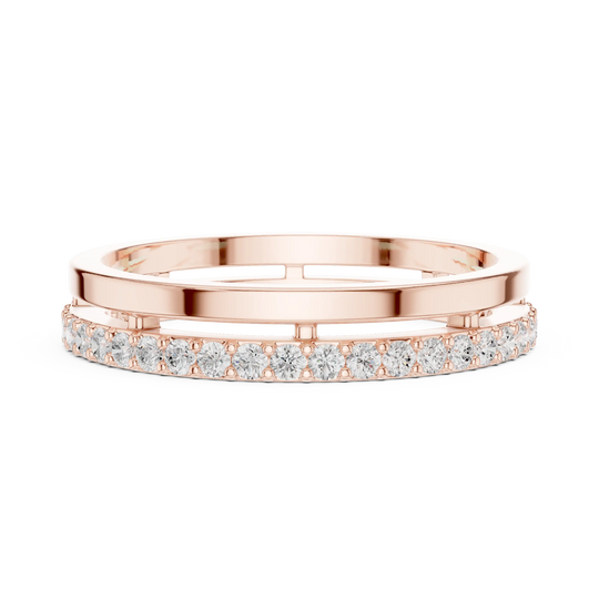 Top View: Round Diamond Ring with Pave Setting in 14k Rose Gold - Lab Grown - Driona Jewels
