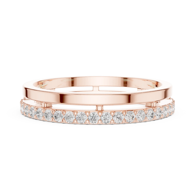 Top View: Round Diamond Ring with Pave Setting in 14k Rose Gold - Lab Grown - Driona Jewels