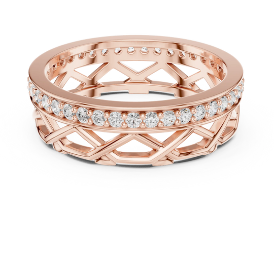 Top View: Round Diamond Ring with Pave Setting in 14k Rose Gold - Lab Grown - Driona Jewels