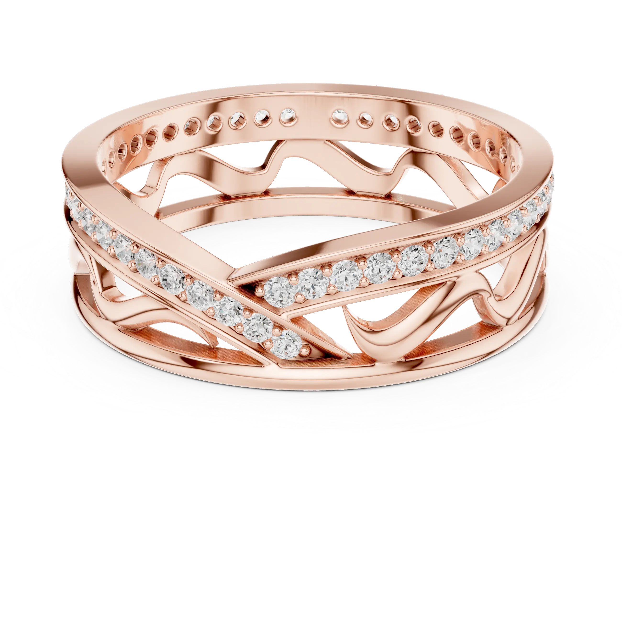 Top View: Round Diamond Ring with Pave Setting in 14k Rose Gold - Lab Grown - Driona Jewels