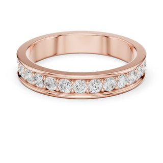 Angle View: Round Diamond Ring with Pave Setting in [Purity] Rose Gold – Lab Grown – Driona Jewels

