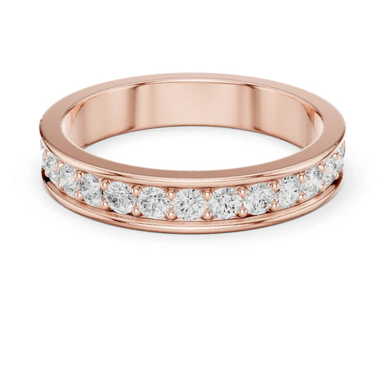Angle View: Round Diamond Ring with Pave Setting in [Purity] Rose Gold – Lab Grown – Driona Jewels
