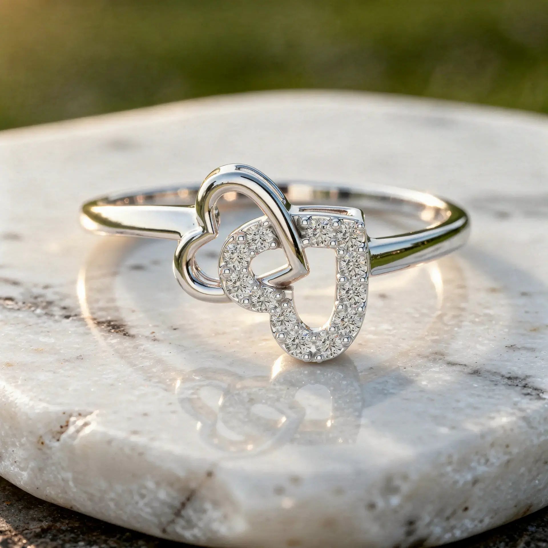 Close-up: Round Diamond Ring with Pave Setting in 925 Silver - Lab Grown - Driona Jewels