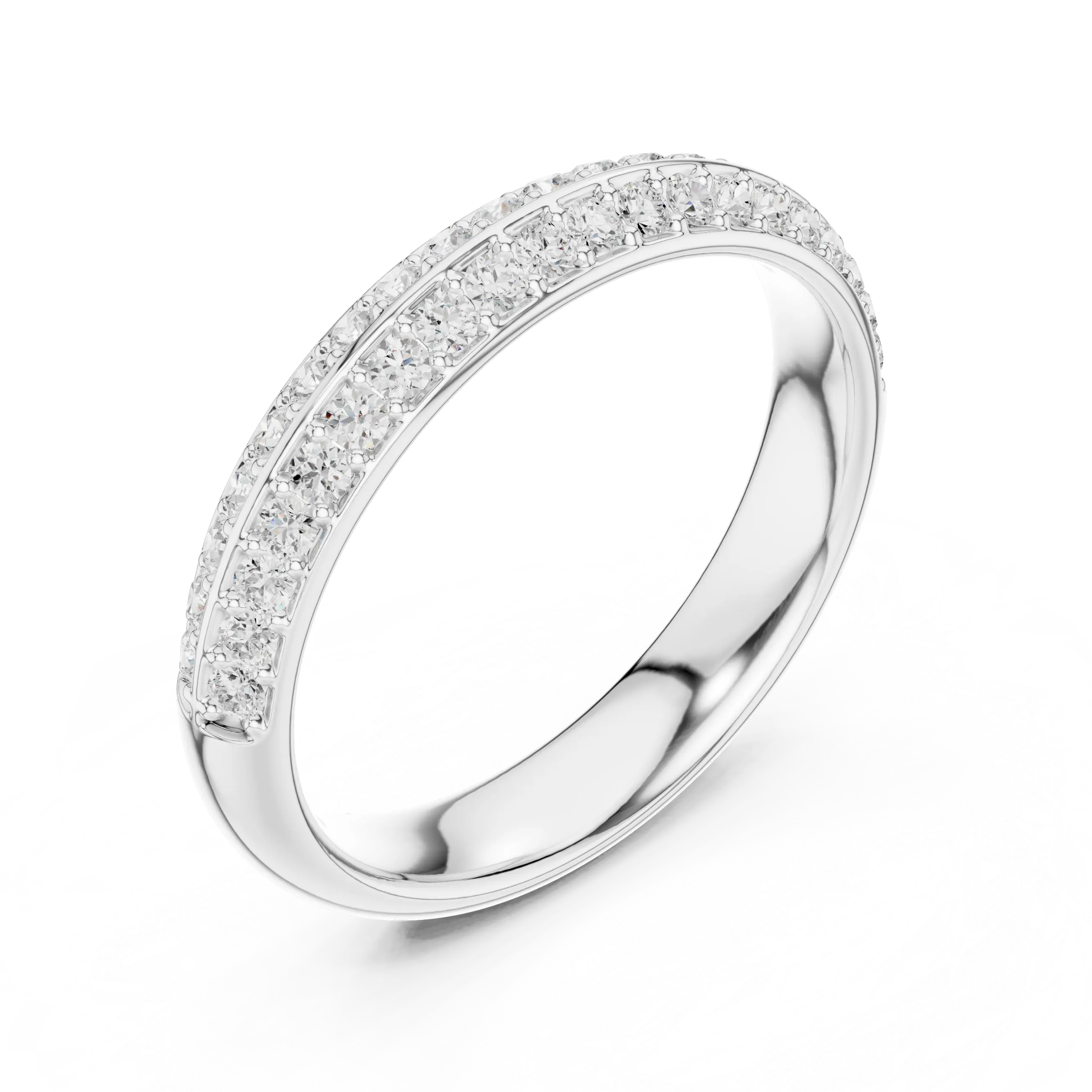Band Detail: Round Diamond Ring with Pave Setting in 14k White Gold - Lab Grown - Driona Jewels