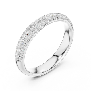 Band Detail: Round Diamond Ring with Pave Setting in 14k White Gold - Lab Grown - Driona Jewels
