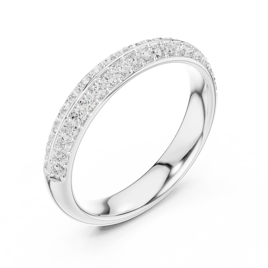 Band Detail: Round Diamond Ring with Pave Setting in 14k White Gold - Lab Grown - Driona Jewels
