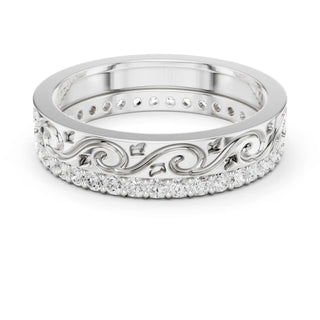 Band Detail: Round Diamond Ring with Pave Setting in 14k White Gold - Lab Grown - Driona Jewels