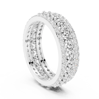 Band Detail: Round Diamond Ring with Pave Setting in 14k White Gold - Lab Grown - Driona Jewels
