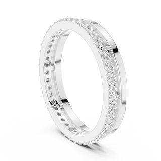 Band Detail: Round Diamond Ring with Pave Setting in 14k White Gold - Lab Grown - Driona Jewels