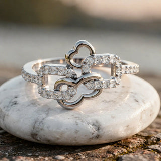 Close-up: Round Diamond Ring with Pave Setting in 14k White Gold - Lab Grown - Driona Jewels