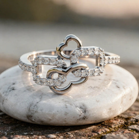 Close-up: Round Diamond Ring with Pave Setting in 14k White Gold - Lab Grown - Driona Jewels